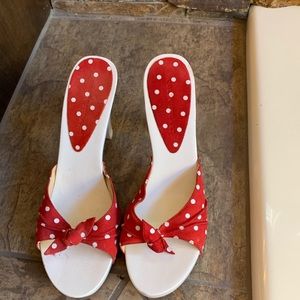 Colin Stuart red and white polka dot heels